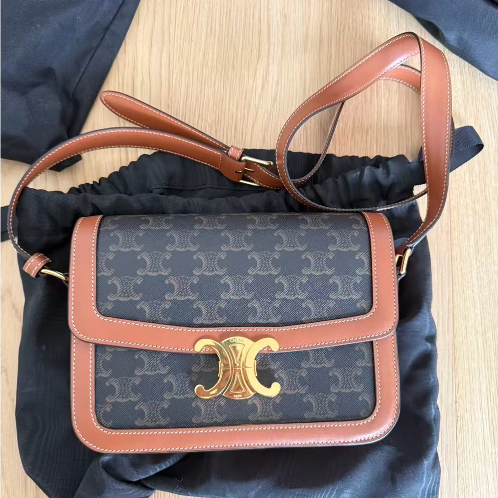 CELINE CLASSIQUE TRIOMPHE BAG IN Triomphe Canvas and Calfskin